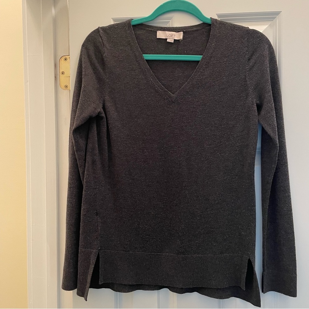 Loft Set of 2 V-Neck Sweaters in Charcoal and Teal, XS - Picture 5 of 8